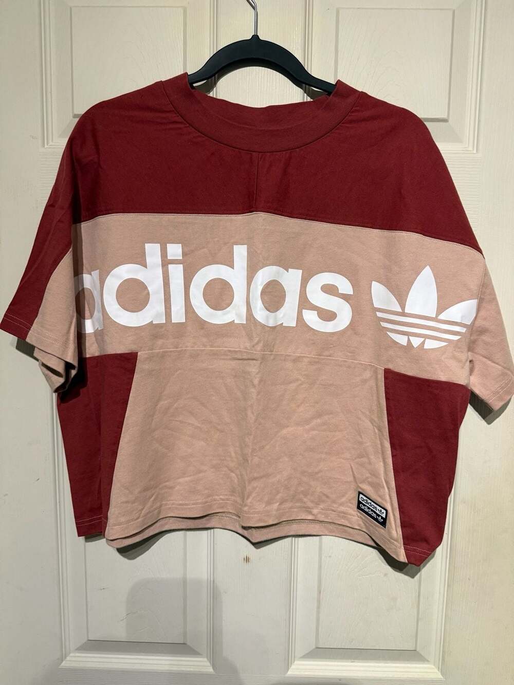 Adidas Originals Color Block Boxy T-Shirt Size M Maroon